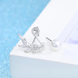 925 Silver Front Back Double Sided Zirconia Pearl Stud Earring