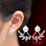 925 Silver Front Back Double Sided Zirconia Pearl Stud Earring