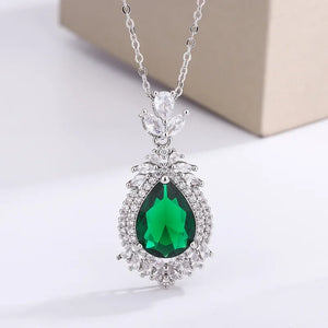 925 Silver Necklace Water Drop Zircon Pendant Party Jewelry