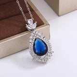 925 Silver Necklace Water Drop Zircon Pendant Party Jewelry