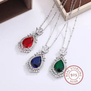 925 Silver Necklace Water Drop Zircon Pendant Party Jewelry