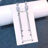 925 Silver Tassel Drop Earrings Colorful Cubic Zirconia Stud Eardrop