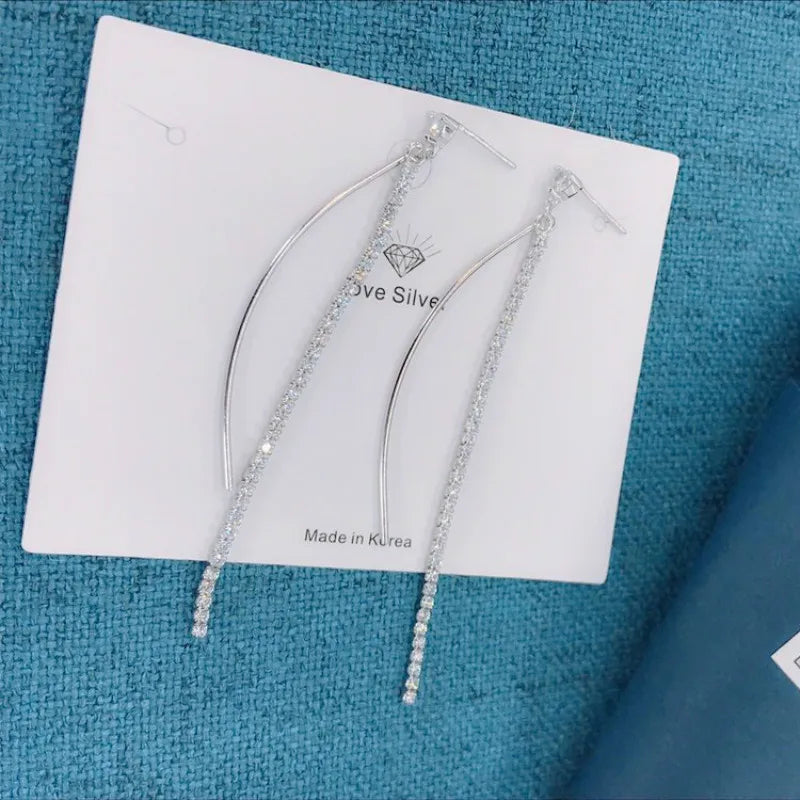925 Silver Tassel Drop Earrings Colorful Zircon Stud Eardrop