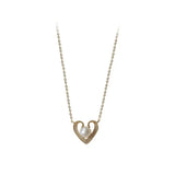 925 Silver Zircon Heart Pendant Necklace Freshwater Pearl Clavicle Chain
