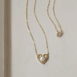 925 Silver Zircon Heart Pendant Necklace Freshwater Pearl Clavicle Chain