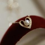 925 Silver Zircon Heart Pendant Necklace Freshwater Pearl Clavicle Chain