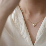 925 Silver Zircon Heart Pendant Necklace Freshwater Pearl Clavicle Chain