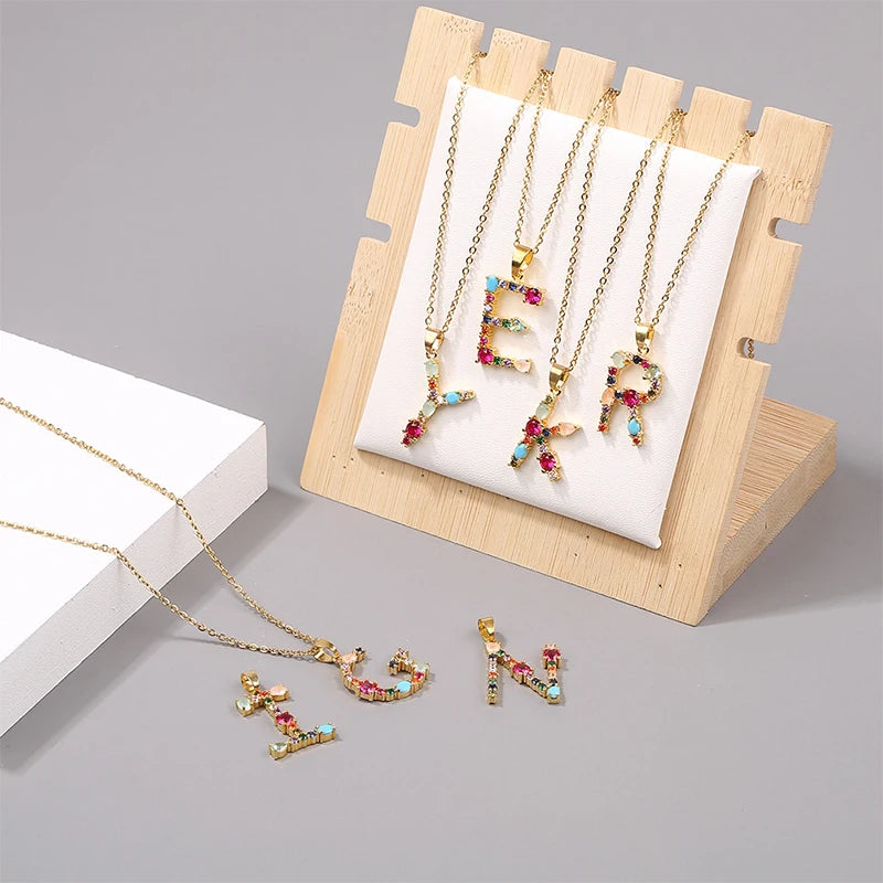 A-Z Capital Alphabet Letter Name Necklace Bohemia Colorful Pendant