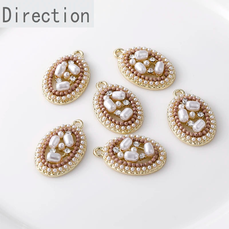 Alloy Pearl Oval Hollow Pendant for DIY Earrings Necklace