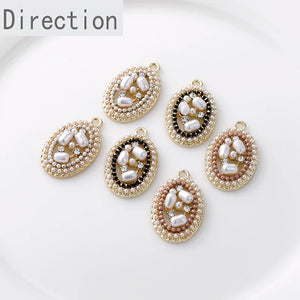 Alloy Pearl Oval Hollow Pendant for DIY Earrings Necklace