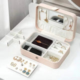 Jewelry Storage Box With Mirror For Travel PU Leather