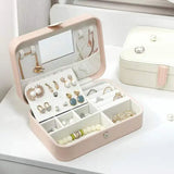 Jewelry Storage Box With Mirror For Travel PU Leather