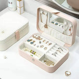 Jewelry Storage Box With Mirror For Travel PU Leather