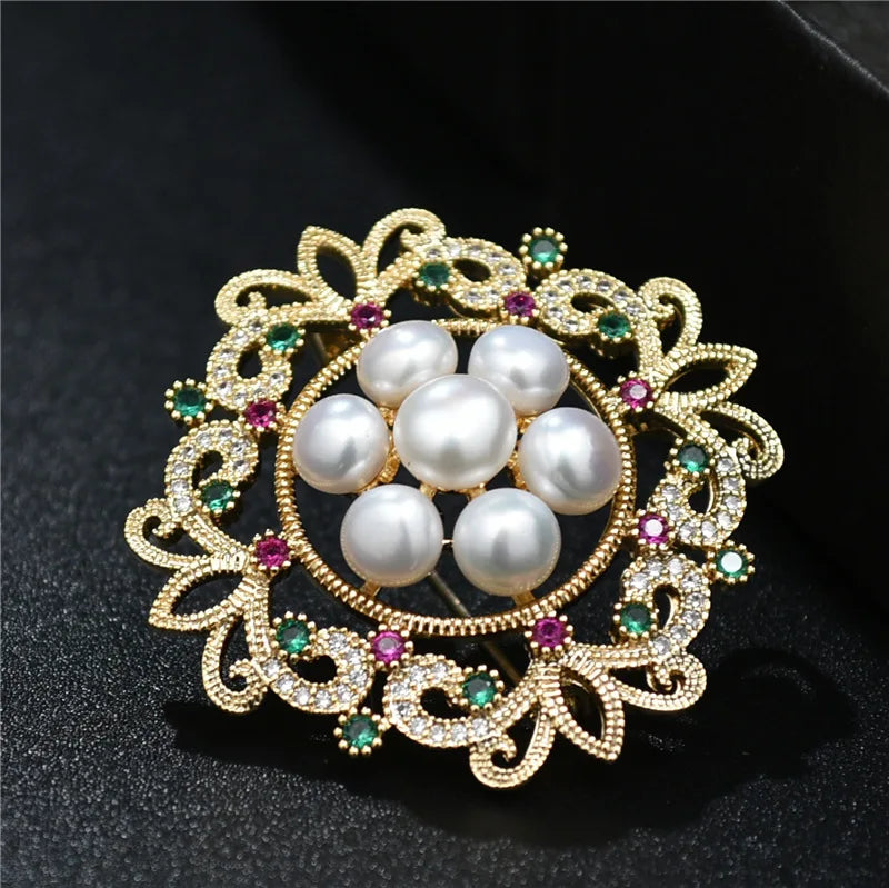 Baroque Brooches Crystal Freshwater Pearls Brooch Pins Scarf Jewelry