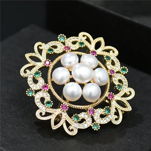 Baroque Brooches Crystal Freshwater Pearls Brooch Pins Scarf Jewelry