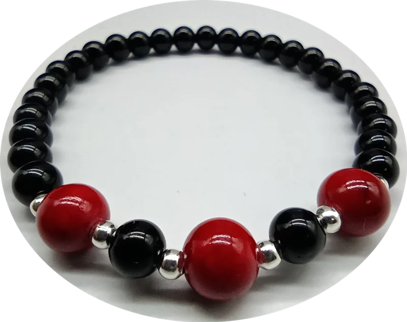 6mm Agate & Red 8mm Coral Bead Bracelet High-end Jewelry