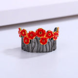 Red Flower Enamel Engagement Ring for Women