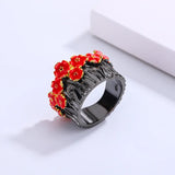 Red Flower Enamel Engagement Ring for Women