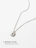 Moon Crescent Lettering S925 Silver Necklace Coin Women's