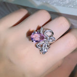Pink Water Drop Bowknot Silver Rings for Women