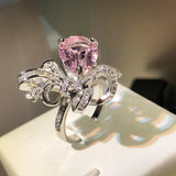 Pink Water Drop Bowknot Silver Rings for Women