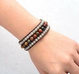 Boho Cuff Bracelet Labradorite Jasper Leather Wrap Bracelet