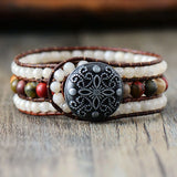 Boho Cuff Bracelet Labradorite Jasper Leather Wrap Bracelet