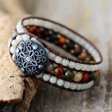 Boho Cuff Bracelet Labradorite Jasper Leather Wrap Bracelet