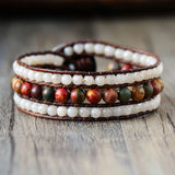 Boho Cuff Bracelet Labradorite Jasper Leather Wrap Bracelet