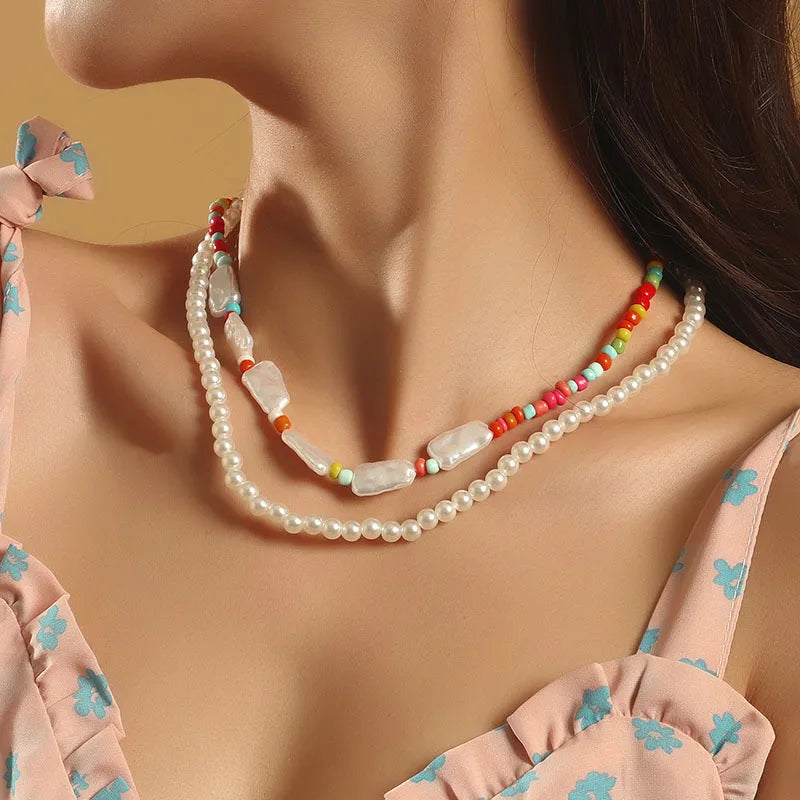 Boho Pearl Necklace Set for Women Romantic Wedding Engagement Gift