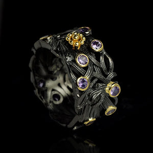 Boho Floral Women's Ring with Purple Zircon Wedding Bridal Jewelry