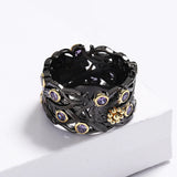Boho Floral Women's Ring with Purple Zircon Wedding Bridal Jewelry
