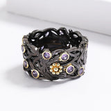 Boho Floral Women's Ring with Purple Zircon Wedding Bridal Jewelry