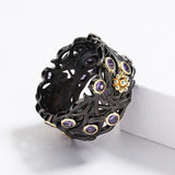 Boho Floral Women's Ring with Purple Zircon Wedding Bridal Jewelry