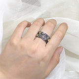 Boho Floral Women's Ring with Purple Zircon Wedding Bridal Jewelry