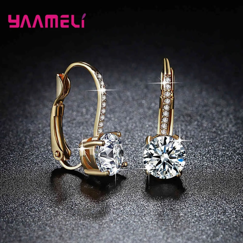 Bright Crystal 925 Silver Earrings CZ Rhinestone Jewelry For Women