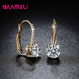 Bright Crystal 925 Silver Earrings CZ Rhinestone Jewelry For Women