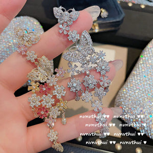 Butterfly Flower Drop Earrings Dangle Long Earring Wedding Banquet Jewelry