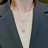Butterfly Pendant Pearl Collarbone Necklace Female Light 925 Silver Jewelry