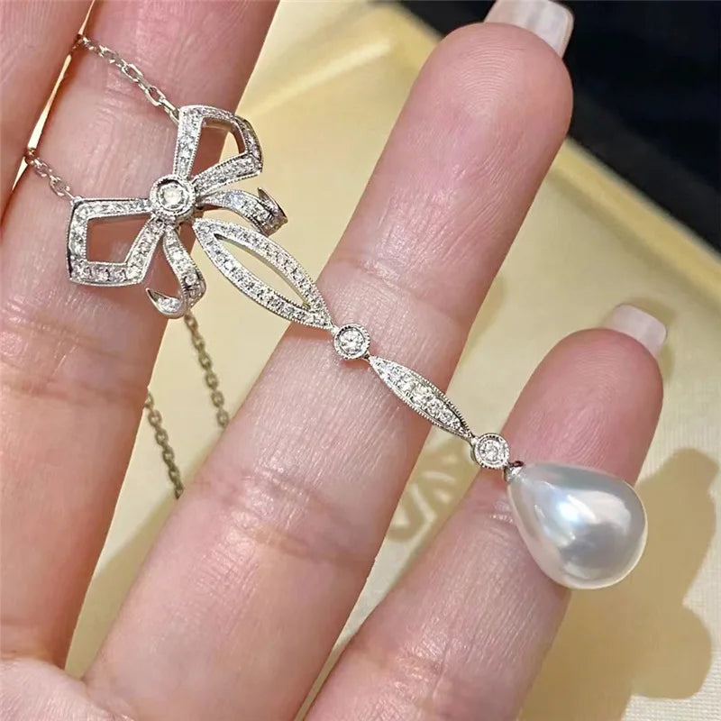 Butterfly Pendant Pearl Collarbone Necklace Female Light 925 Silver Jewelry