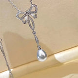 Butterfly Pendant Pearl Collarbone Necklace Female Light 925 Silver Jewelry