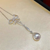 Butterfly Pendant Pearl Collarbone Necklace Female Light 925 Silver Jewelry