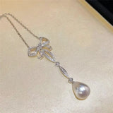 Butterfly Pendant Pearl Collarbone Necklace Female Light 925 Silver Jewelry