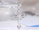 Classic Faith Cross Pendant Necklace Silver Crystal Zircon Sweater Chain