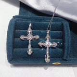 Classic Faith Cross Pendant Necklace Silver Crystal Zircon Sweater Chain