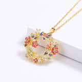 Colorful Flower Circle Women's Pendant Necklace with Zircon Butterfly