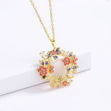Colorful Flower Circle Pendant Necklace Zircon Butterfly Clavicle Chain