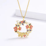 Colorful Flower Circle Pendant Necklace Zircon Butterfly Clavicle Chain