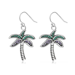 Colorful Zircon Coconut Tree Drop Earrings 925 Sterling Silver Creative Jewelry