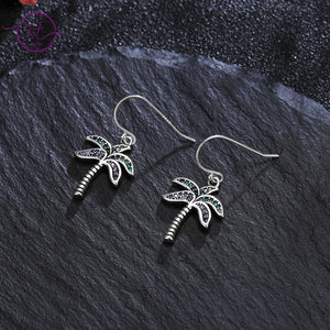 Colorful Zircon Coconut Tree Drop Earrings 925 Sterling Silver Creative Jewelry